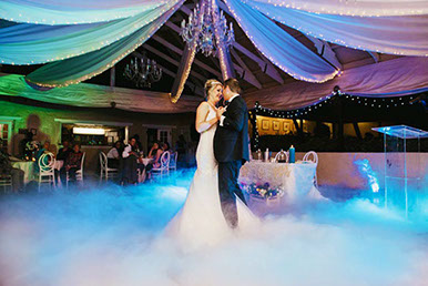 First dance wedding low laying fog dancing in the clouds effect